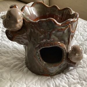 VINTAGE POTTERY STURDY TREE TRUNK & BIRDS PLANTER